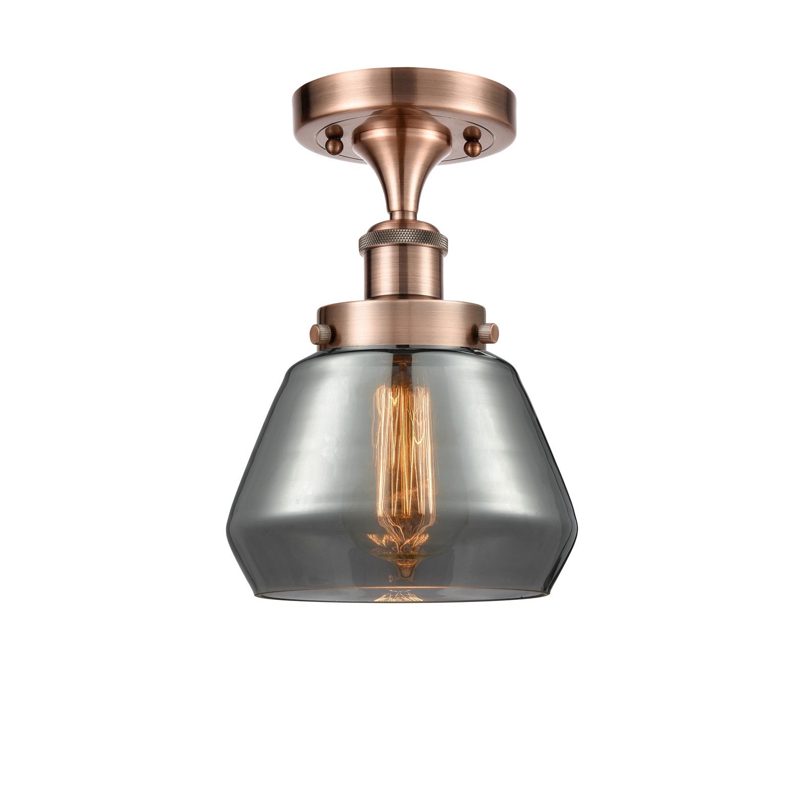 Innovations Fulton 7in 1-Light Semi-Flush Mount | Modern Contempo Antique Copper Steel and Light Smoke Glass | Entryway & Hallway | Model 916-1C-AC-G173