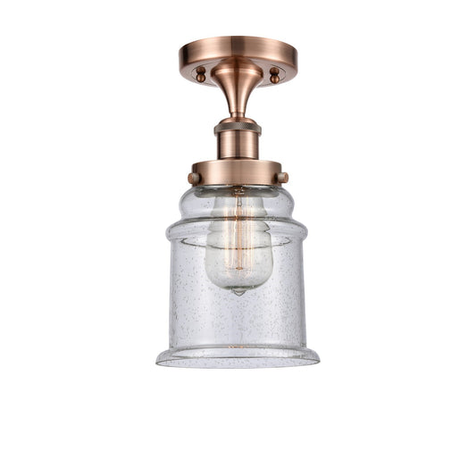 Innovations Canton 6in 1-Light Semi-Flush Mount | Modern Transitional Antique Copper Steel and Seedy Glass Schoolhouse | Entryway & | Model 916-1C-AC-G184