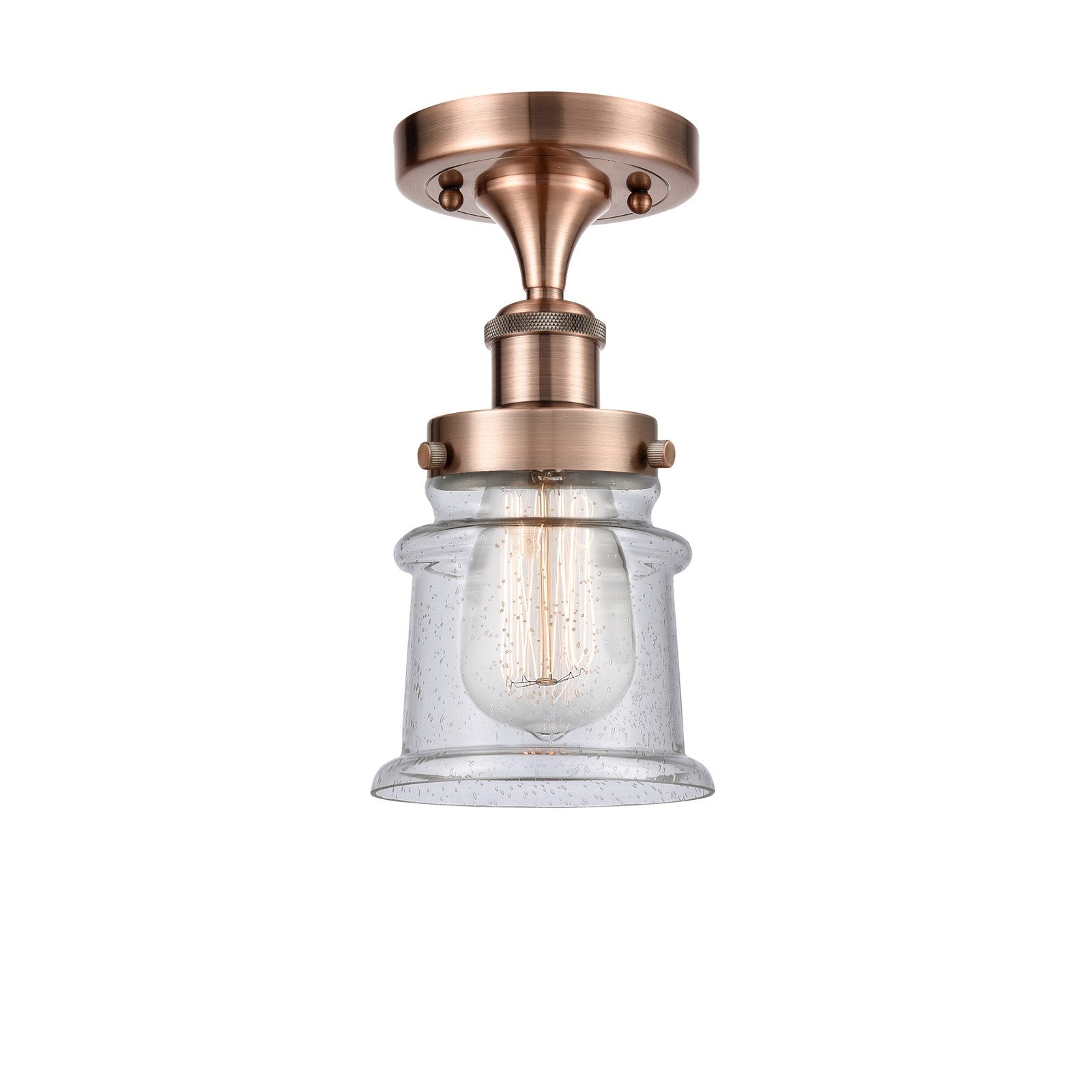 Innovations Canton 5.25in 1-Light Semi-Flush Mount | Modern Contempo Antique Copper Steel and Seedy Glass | Hallway & Entryway | Model 916-1C-AC-G184S