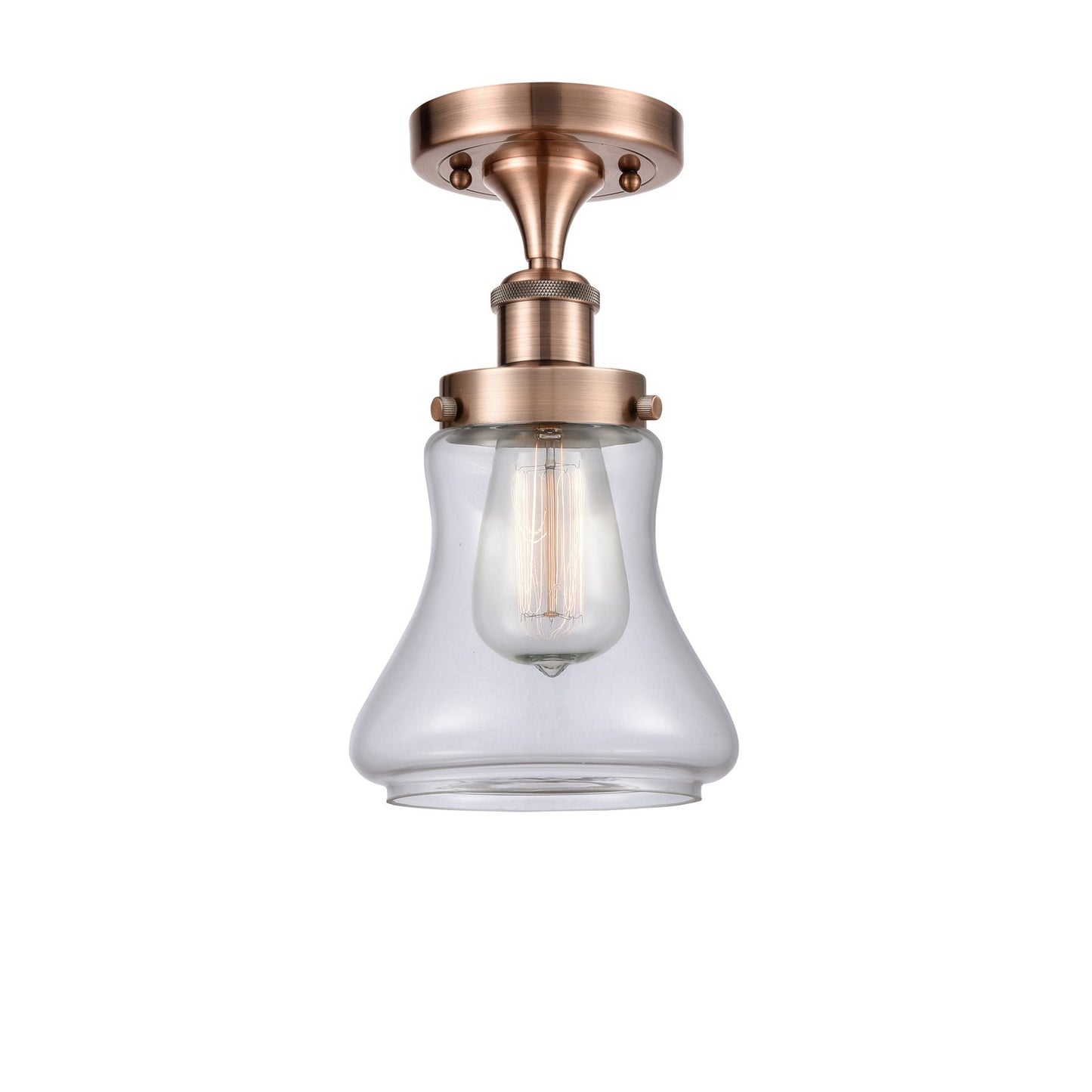 Innovations Bellmont 6.125in 1-Light Semi-Flush Mount | Modern Contempo Antique Copper Steel and Clear Glass | Hallway & Entryway | Model 916-1C-AC-G192