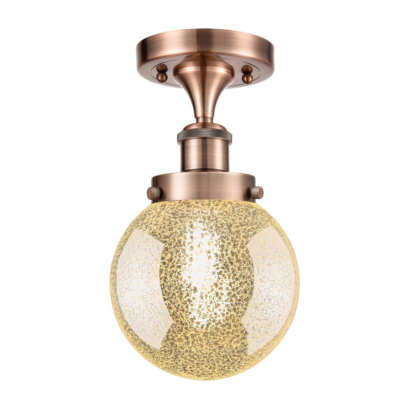 Innovations Beacon 6in 1-Light Semi-Flush Mount | Modern Contempo Antique Copper Steel and Mercury Glass | Hallway & Entryway | Model 916-1C-AC-G208-6