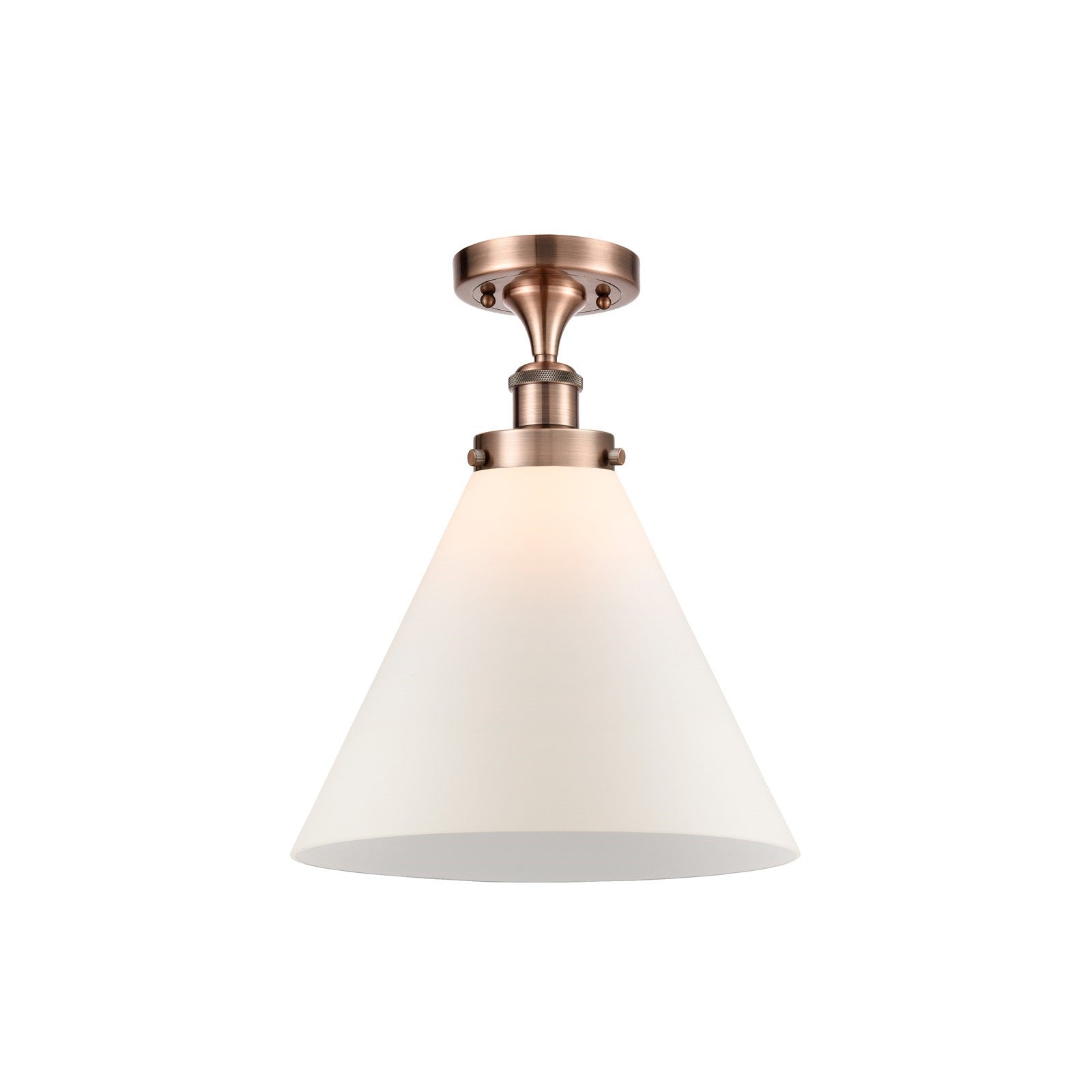 Innovations Cone 12in 1-Light Semi-Flush Mount | Industrial Antique Copper Steel and Matte White Frosted Glass | Kitchen & | Model 916-1C-AC-G41-L-LED
