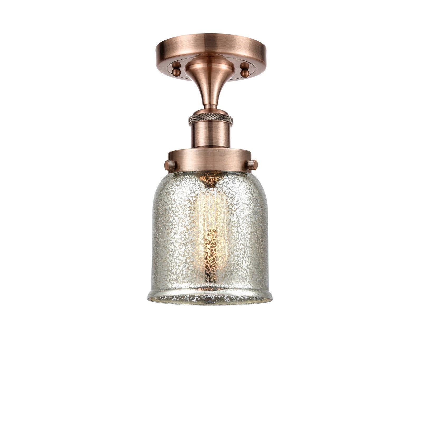 Innovations Bell 5in 1-Light Semi-Flush Mount | Industrial Antique Copper Steel and Silver Plated Mercury Glass | Entryway & | Model 916-1C-AC-G58-LED