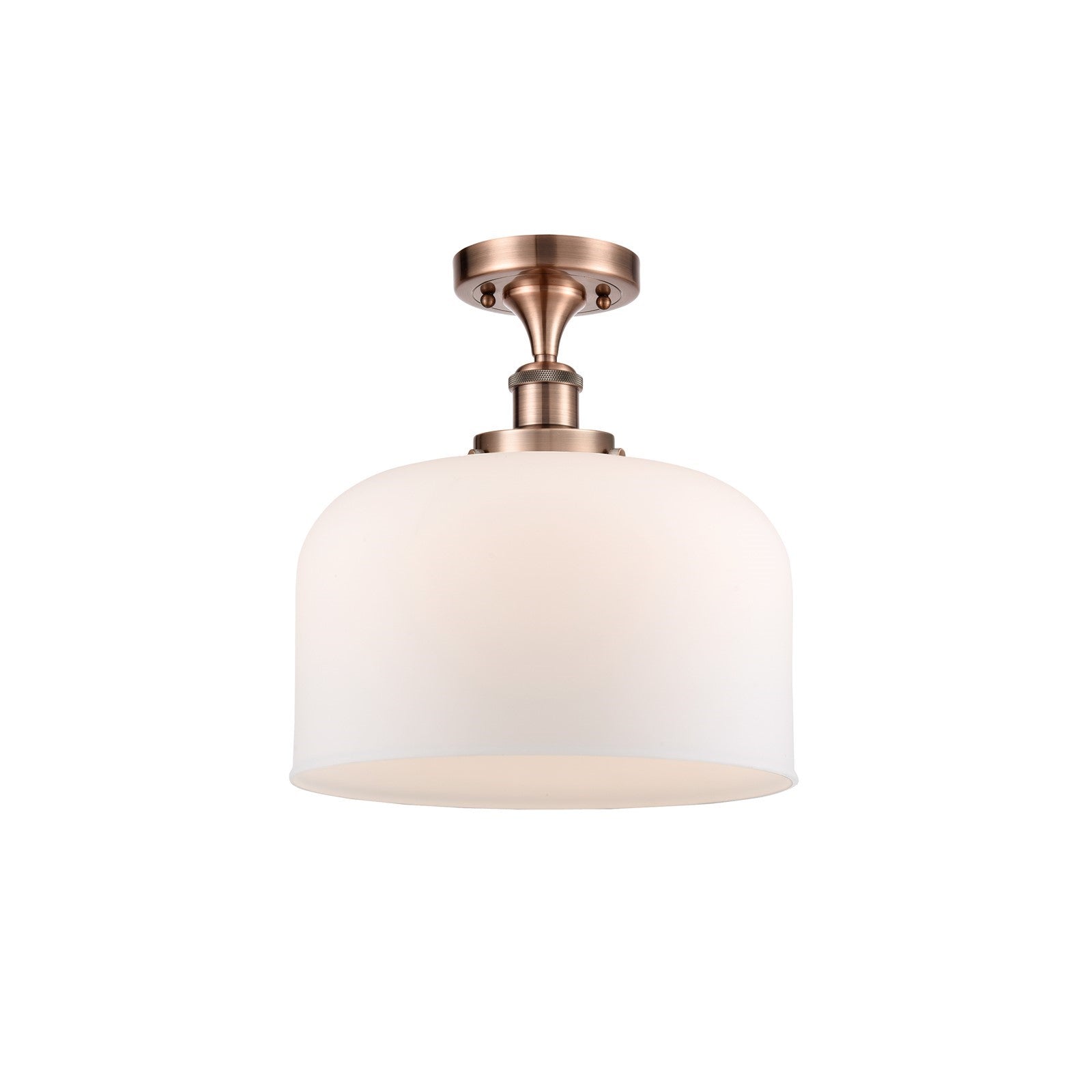Innovations Bell 12in 1-Light Semi-Flush Mount | Industrial Antique Copper Steel and Matte White Frosted Glass | Entryway & | Model 916-1C-AC-G71-L-LED