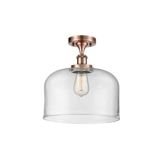 Innovations Bell 12in 1-Light Semi-Flush Mount | Industrial Antique Copper Steel and Clear Glass | Entryway & Hallway | Model 916-1C-AC-G72-L-LED