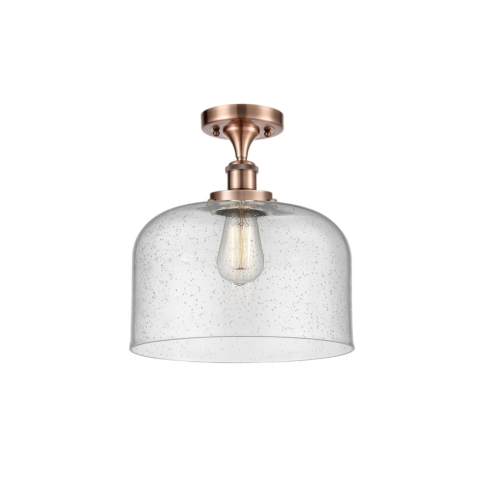 Innovations Bell 12in 1-Light Semi-Flush Mount | Industrial Antique Copper Steel and Seedy Glass | Entryway & Hallway | Model 916-1C-AC-G74-L-LED