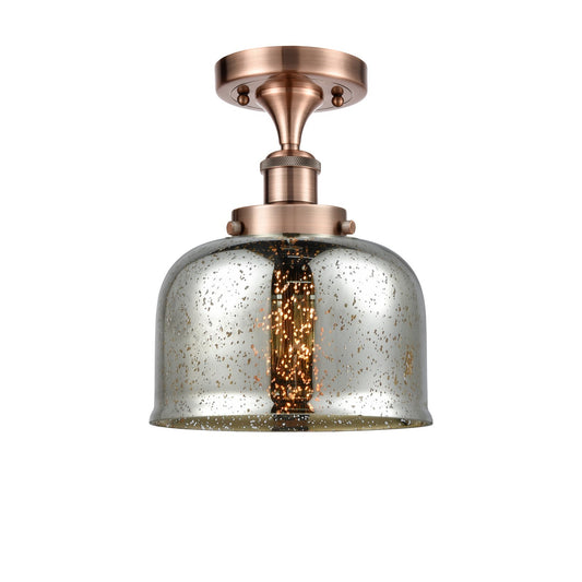 Innovations Bell 8in 1-Light Semi-Flush Mount | Industrial Antique Copper Steel and Silver Plated Mercury Glass | Entryway & | Model 916-1C-AC-G78-LED