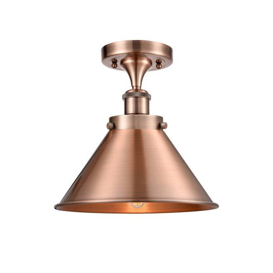 Innovations Briarcliff 10in 1-Light Semi-Flush Mount | Industrial Farmhouse Antique Copper Steel and Metal Cone | Entryway & | Model 916-1C-AC-M10-AC