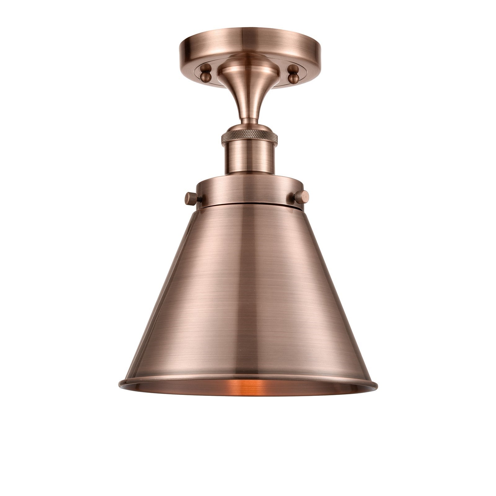 Innovations Appalachian 7in 1-Light LED Semi-Flush Mount | Industrial Antique Copper Steel and Cast Brass Metal Cone Shade | Model 916-1C-AC-M13-AC-LED