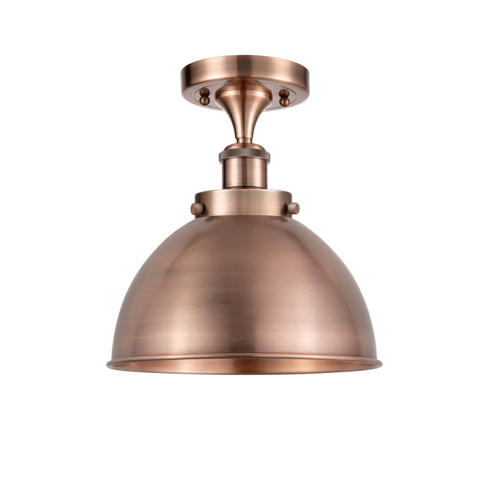 Innovations Derby 10in 1-Light Semi-Flush Mount | Industrial Antique Copper Steel and Cast Brass Metal Dome Shade | Hallway & | Model 916-1C-AC-MFD-10-AC
