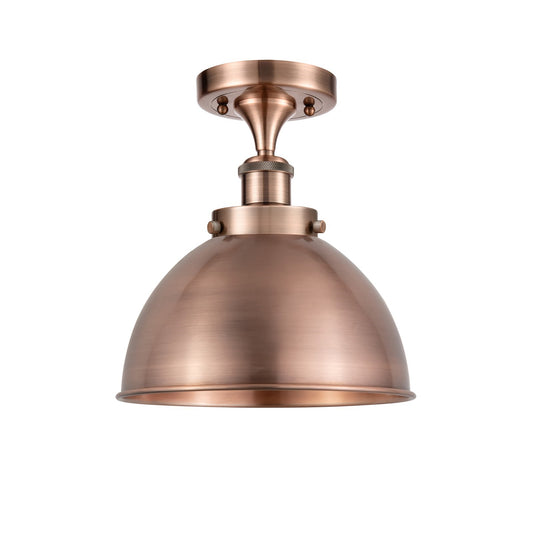Innovations Derby 10in 1-Light Semi-Flush Mount | Industrial Antique Copper Steel and Cast Brass Metal Dome Shade | Hallway & | Model 916-1C-AC-MFD-10-AC