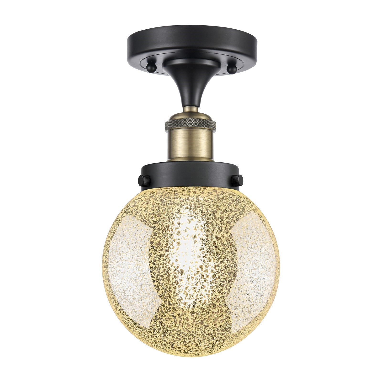 Innovations Beacon 6in 1-Light Semi-Flush Mount | Industrial Black Antique Brass and Mercury Seeded Glass | Entryway & Hallway | Model 916-1C-BAB-G208-6
