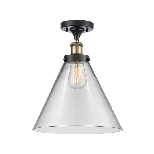 Innovations Cone 12in 1-Light Semi-Flush Mount | Industrial Black Antique Brass and Clear Glass | Entryway & Hallway | Model 916-1C-BAB-G42-L-LED