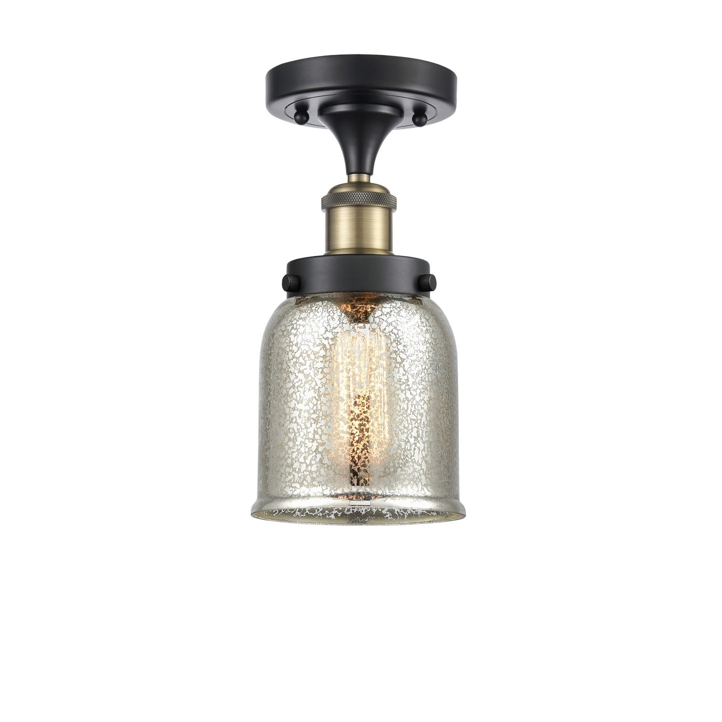 Innovations Bell 5in 1-Light Semi-Flush Mount | Industrial Black Antique Brass and Silver Plated Mercury Glass | Covered Patios & | Model 916-1C-BAB-G58