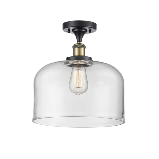 Innovations Bell 12in 1-Light Semi-Flush Mount | Industrial Black Antique Brass and Clear Glass | Foyer & Hallway | 12 x 13 in | Model 916-1C-BAB-G72-L-LED