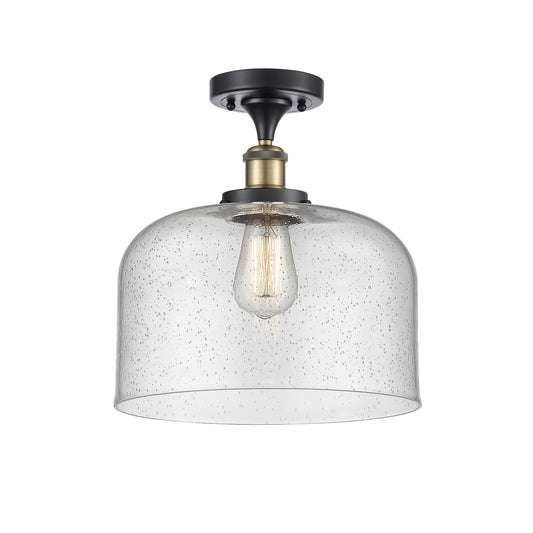 Innovations Bell 12in 1-Light Semi-Flush Mount | Industrial Black Antique Brass and Seedy Glass | Foyer & Hallway | 12 x 13 in | Model 916-1C-BAB-G74-L-LED