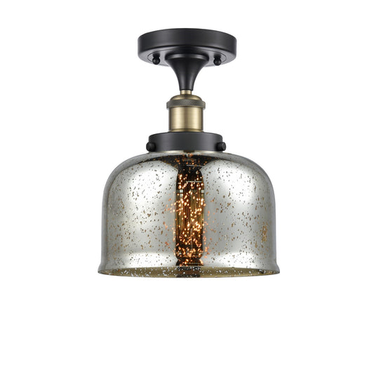 Innovations Bell 8in 1-Light Semi-Flush Mount | Industrial Black Antique Brass and Silver Plated Mercury Glass | Foyer & Hallway | Model 916-1C-BAB-G78