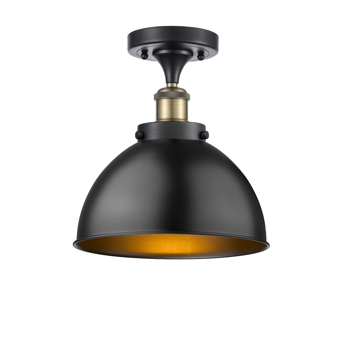 Innovations Derby 10in 1-Light Semi-Flush Mount | Industrial Black Antique Brass and Matte Black Metal | Kitchen & Hallway | Model 916-1C-BAB-MFD-10-BK