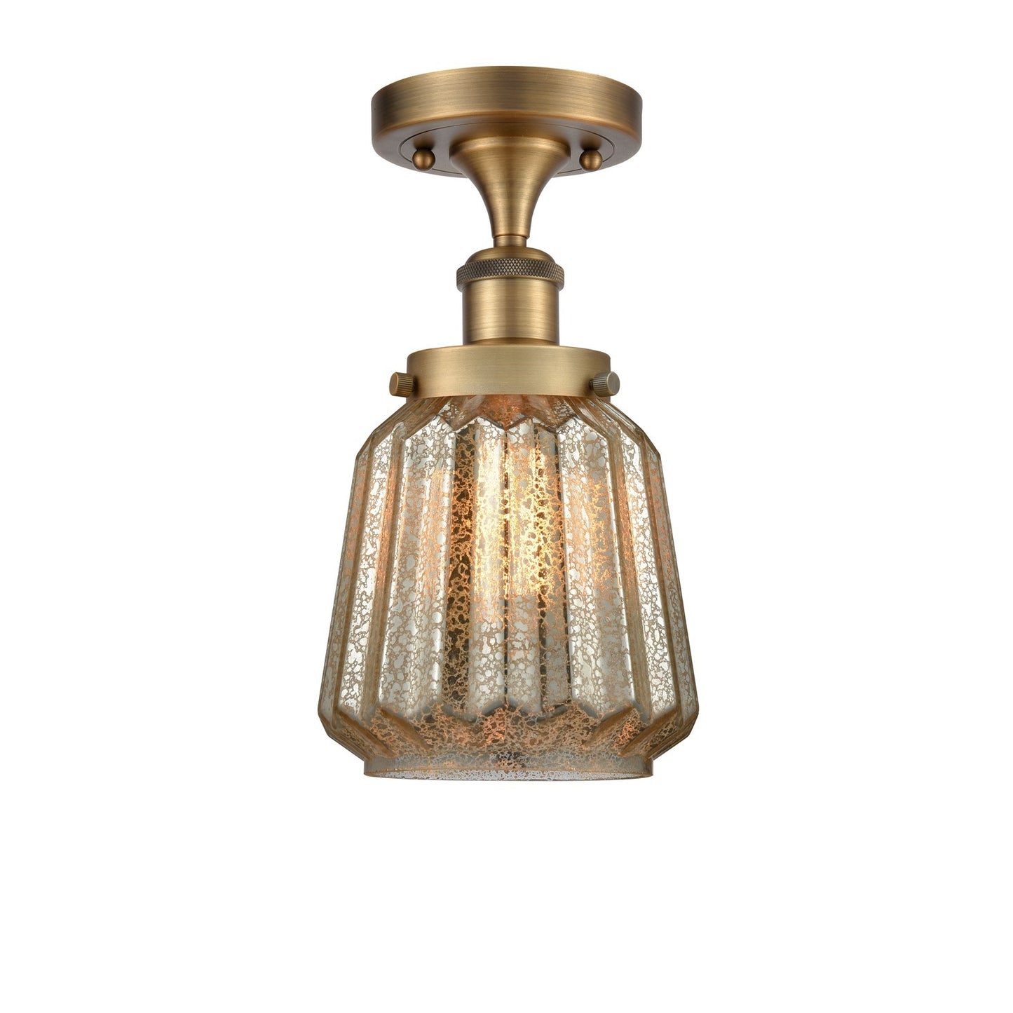 Innovations Chatham 7in 1-Light Semi-Flush Mount | Modern Transitional Brushed Brass and Mercury Ribbed Glass | Hallway & Entryway | Model 916-1C-BB-G146