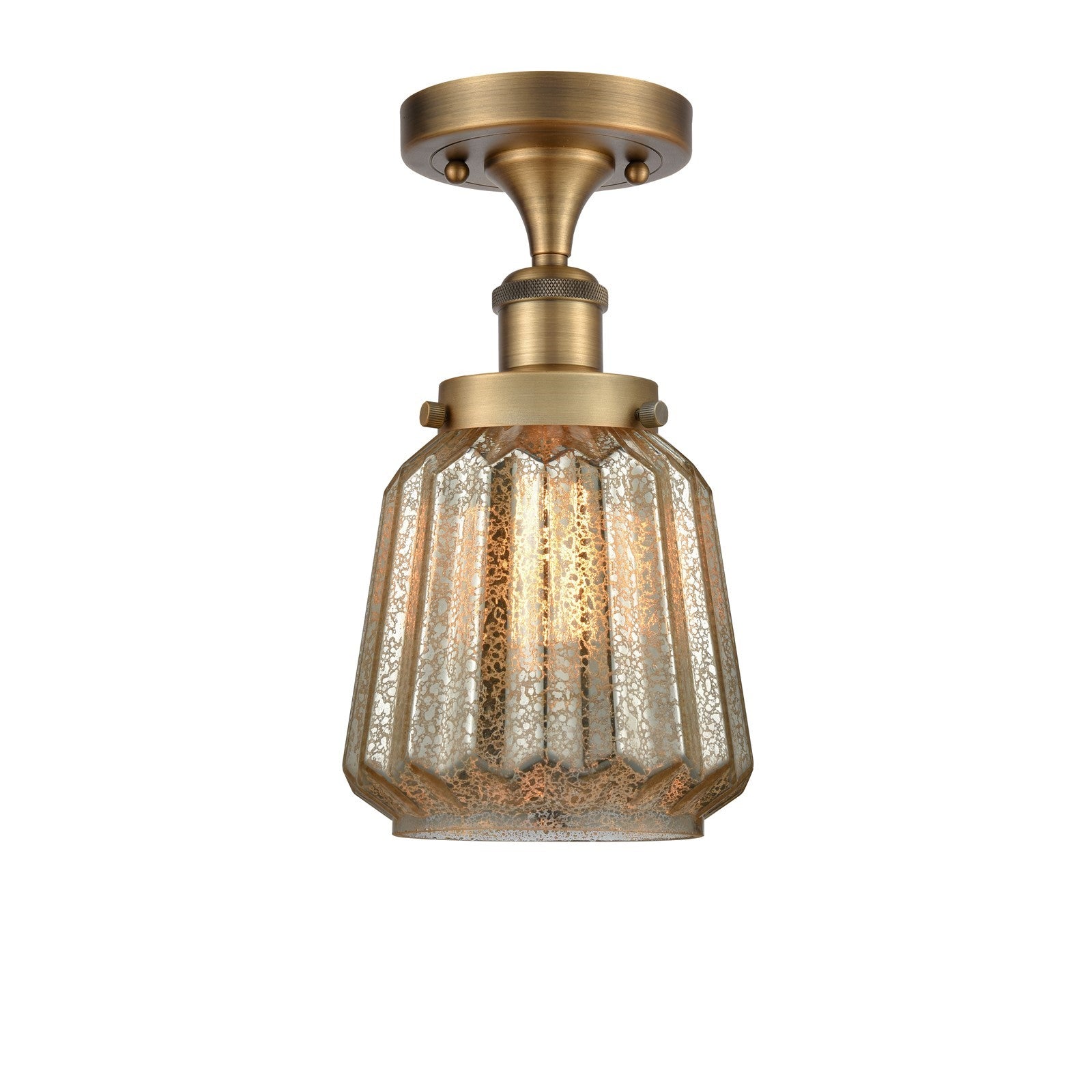 Innovations Chatham 7in 1-Light Semi-Flush Mount | Modern Transitional Brushed Brass and Mercury Ribbed Glass | Hallway & Entryway | Model 916-1C-BB-G146