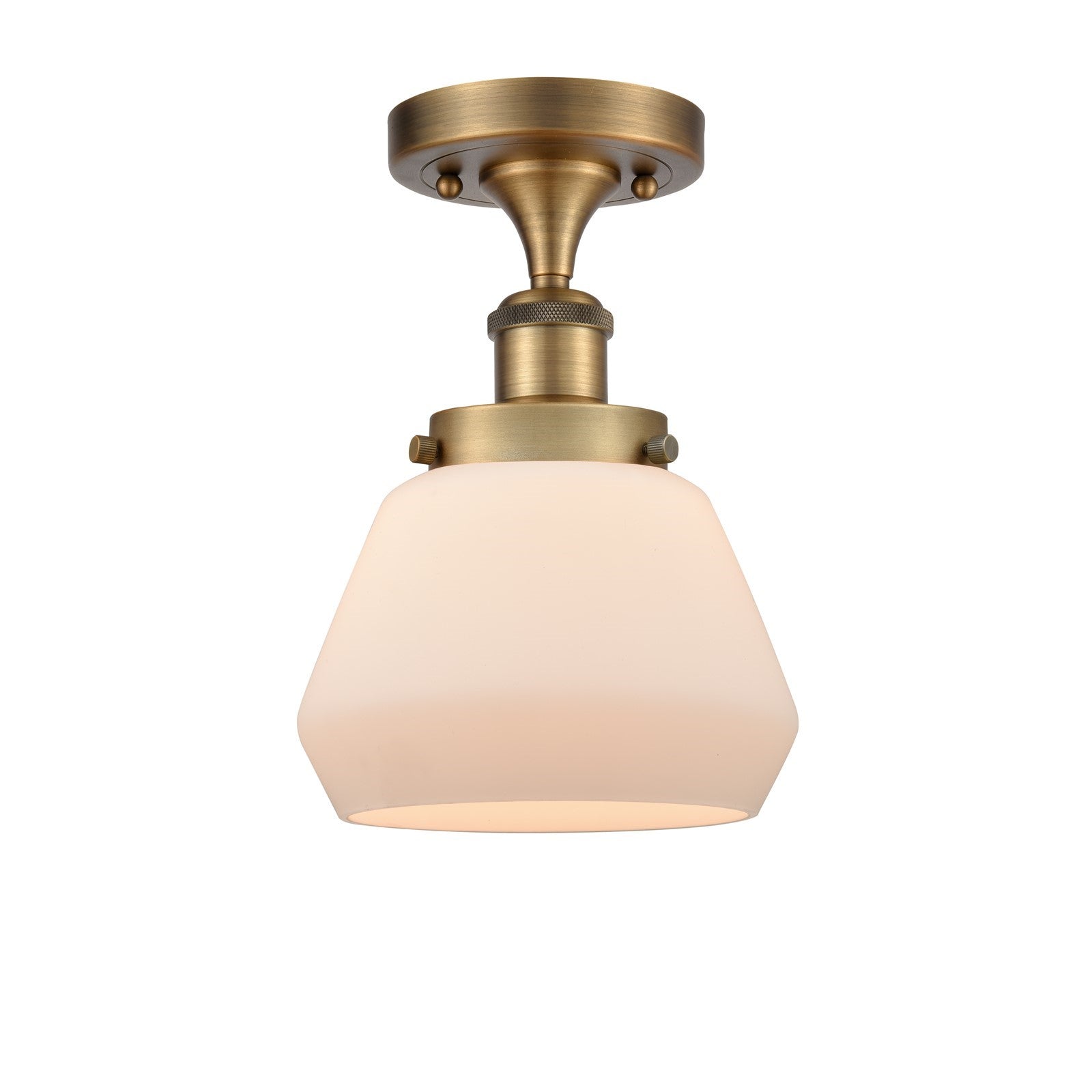 Innovations Fulton 7in 1-Light Semi-Flush Mount | Modern Transitional Brushed Brass and Matte White Frosted Glass | Hallway & | Model 916-1C-BB-G171