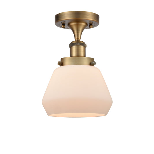 Innovations Fulton 7in 1-Light Semi-Flush Mount | Modern Transitional Brushed Brass and Matte White Frosted Glass | Hallway & | Model 916-1C-BB-G171