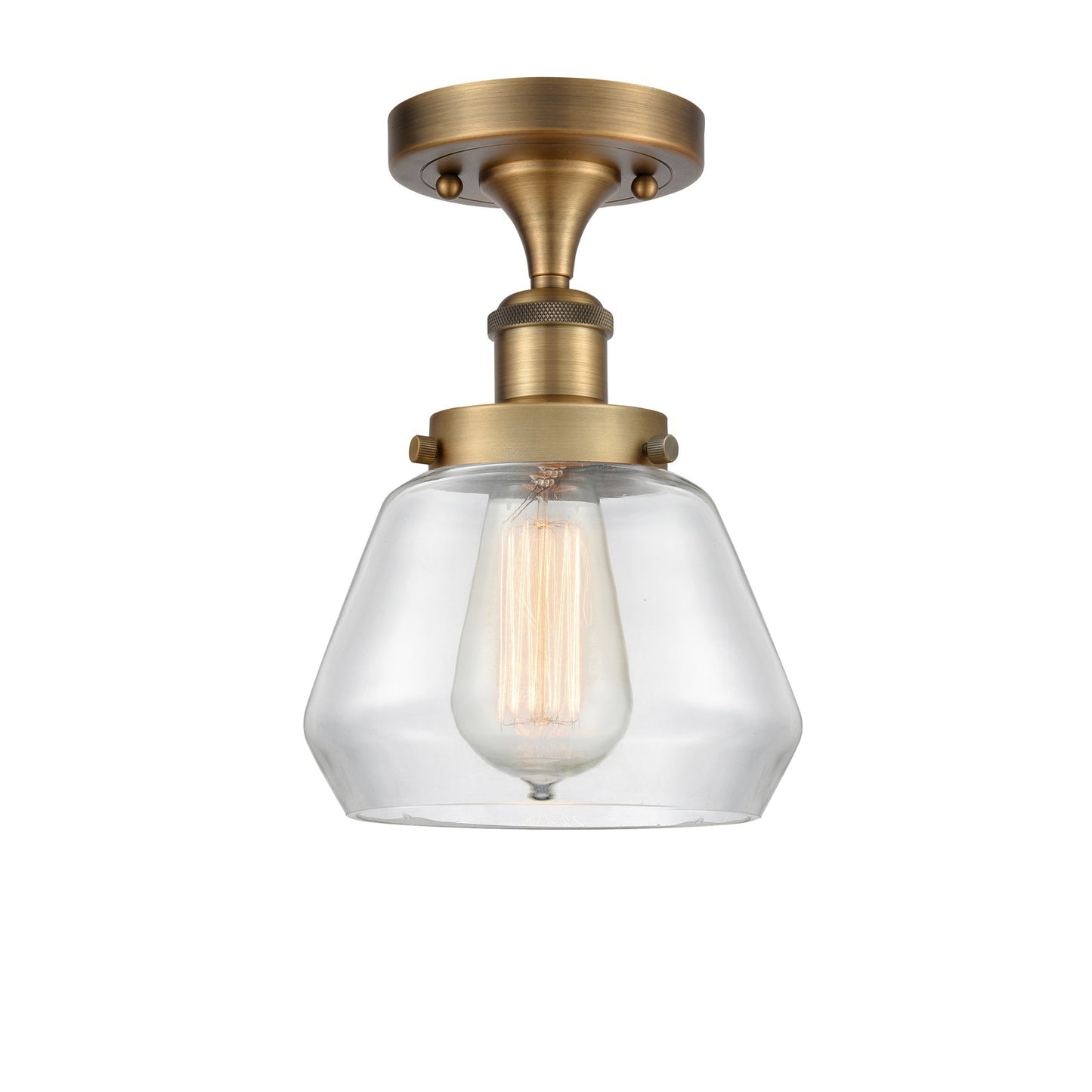 Innovations Fulton 7in 1-Light Semi-Flush Mount | Modern Transitional Brushed Brass and Clear Schoolhouse Glass | Hallway & | Model 916-1C-BB-G172