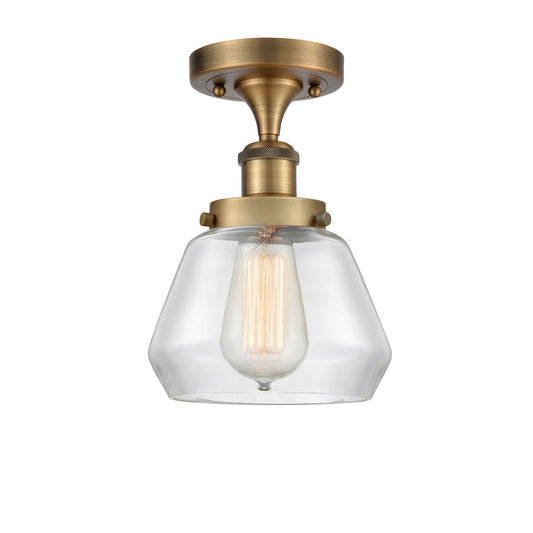 Innovations Fulton 7in 1-Light Semi-Flush Mount | Modern Transitional Brushed Brass and Clear Schoolhouse Glass | Hallway & | Model 916-1C-BB-G172