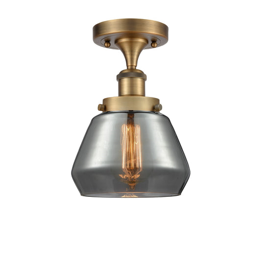 Innovations Fulton 7in 1-Light Semi-Flush Mount | Modern Contempo Brushed Brass Steel and Light Smoke Glass | Damp-Rated Hallway & | Model 916-1C-BB-G173