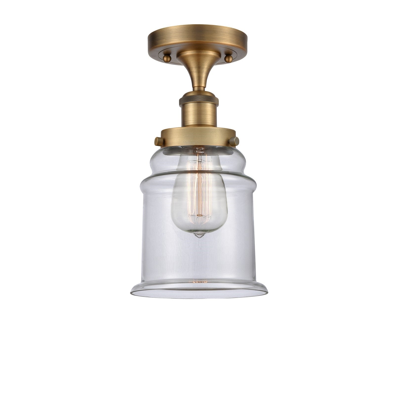 Innovations Canton 6in 1-Light Semi-Flush Mount | Modern Contempo Brushed Brass Steel and Clear Glass | Damp-Rated Bathroom & | Model 916-1C-BB-G182