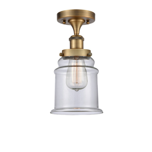 Innovations Canton 6in 1-Light Semi-Flush Mount | Modern Contempo Brushed Brass Steel and Clear Glass | Damp-Rated Bathroom & | Model 916-1C-BB-G182