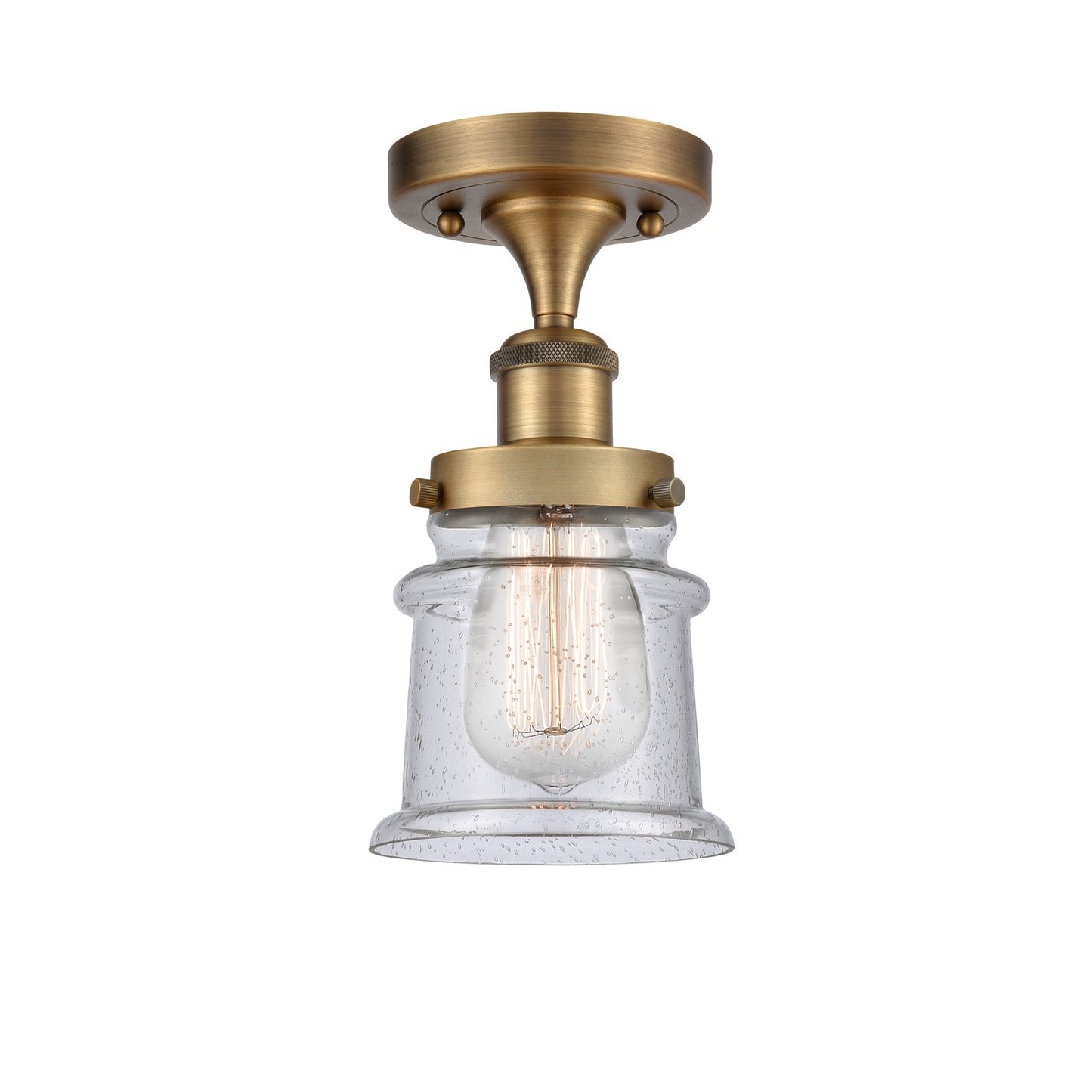 Innovations Canton 5.25in 1-Light Semi-Flush Mount | Modern Transitional Brushed Brass and Seedy Glass | Hallway & Bathroom | Model 916-1C-BB-G184S