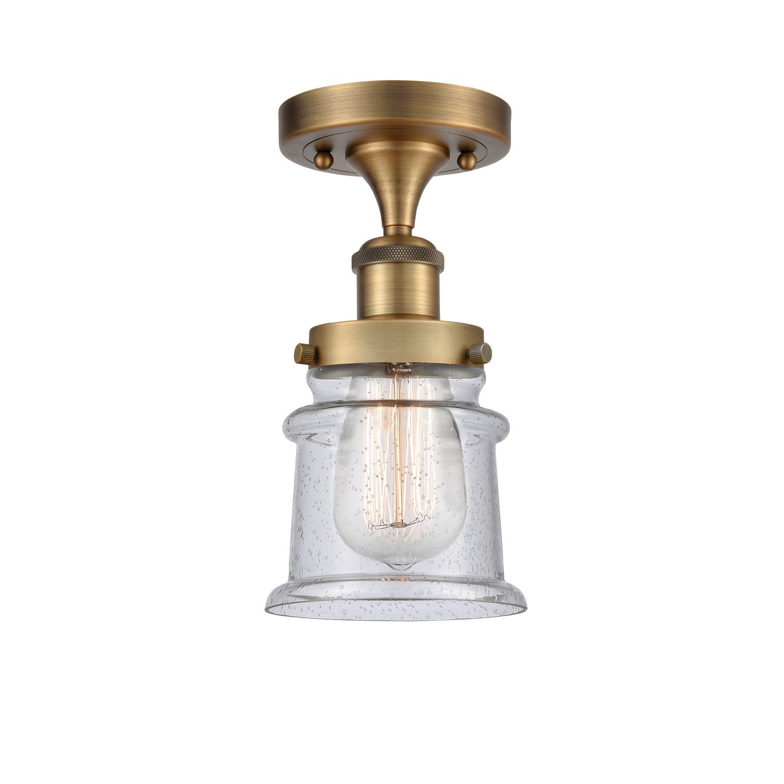 Innovations Canton 5.25in 1-Light Semi-Flush Mount | Modern Transitional Brushed Brass and Seedy Glass | Hallway & Bathroom | Model 916-1C-BB-G184S