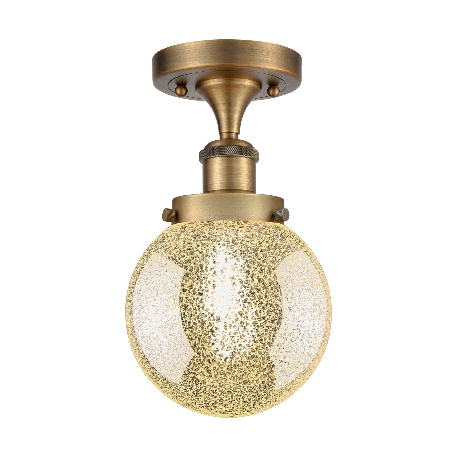 Innovations Beacon 6in 1-Light Semi-Flush Mount | Industrial Brushed Brass and Mercury Seeded Glass | Foyer & Hallway | Model 916-1C-BB-G208-6