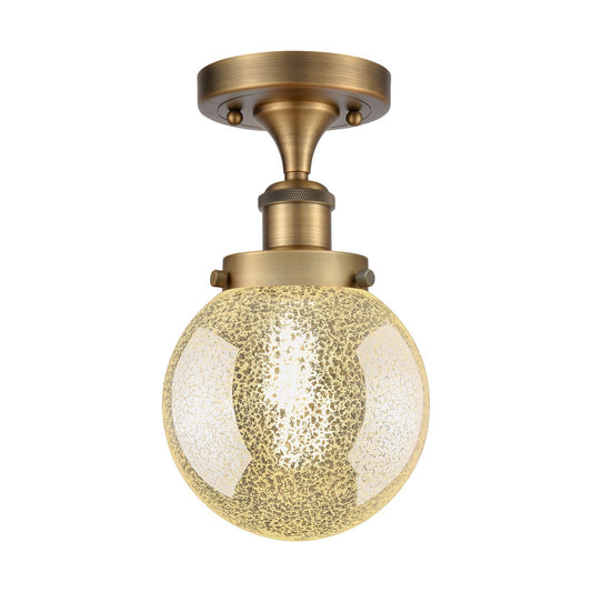 Innovations Beacon 6in 1-Light Semi-Flush Mount | Industrial Brushed Brass and Mercury Seeded Glass | Foyer & Hallway | Model 916-1C-BB-G208-6