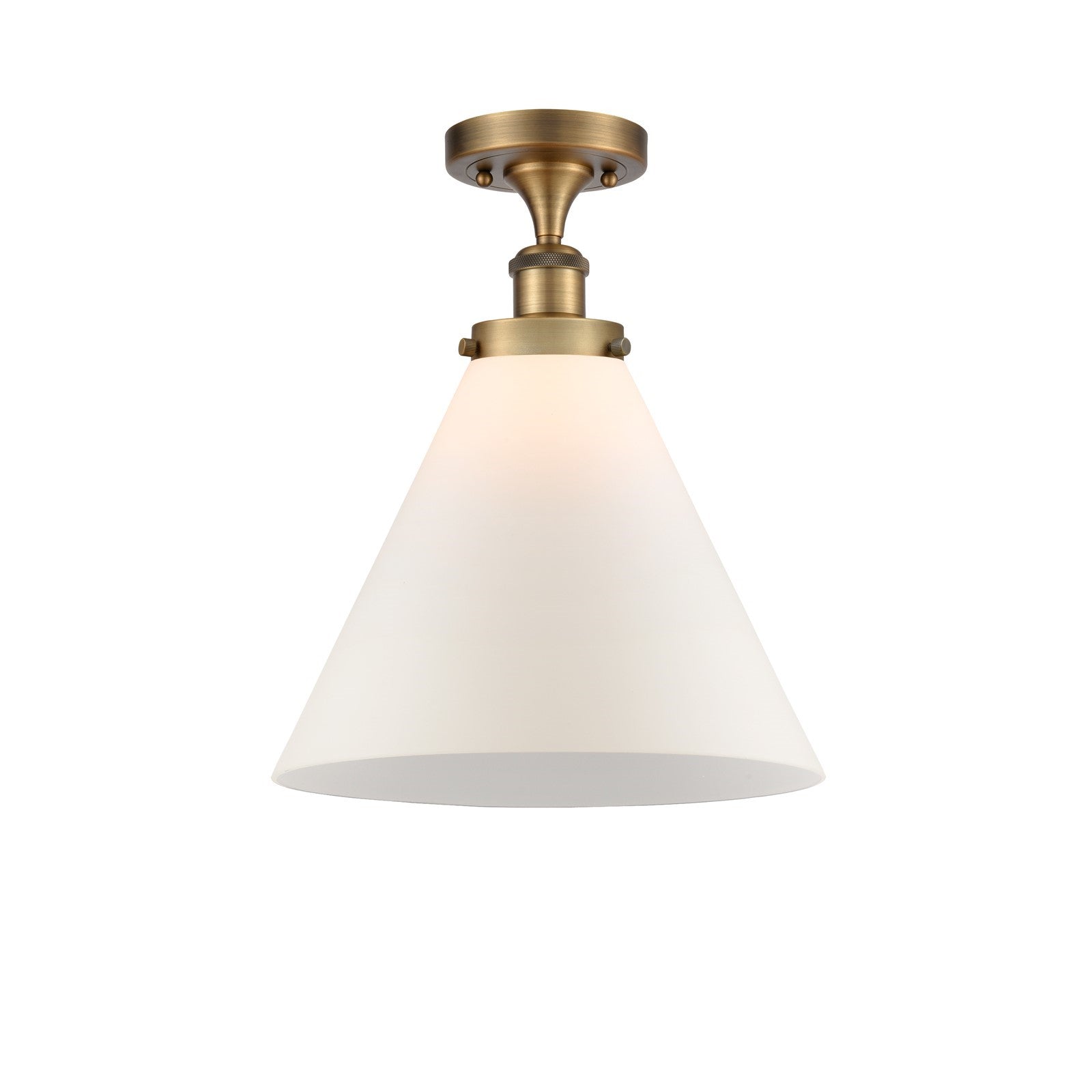 Innovations Cone 12in 1-Light Semi-Flush Mount | Industrial Brushed Brass and Matte White Frosted Glass | Foyer & Hallway | Model 916-1C-BB-G41-L-LED