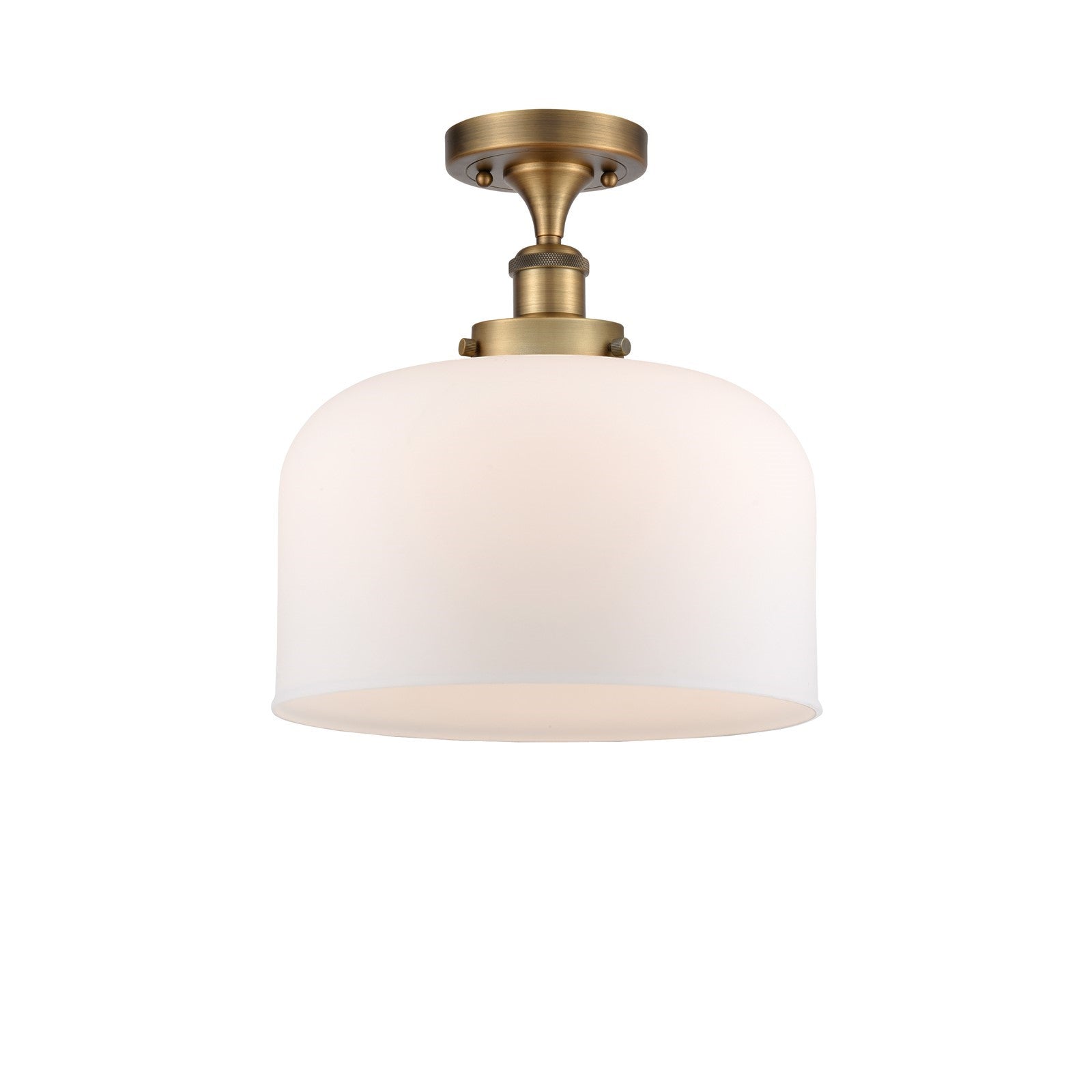Innovations Bell 12in 1-Light Semi-Flush Mount | Industrial Brushed Brass Steel and Matte White Frosted Glass | Entryway & | Model 916-1C-BB-G71-L-LED