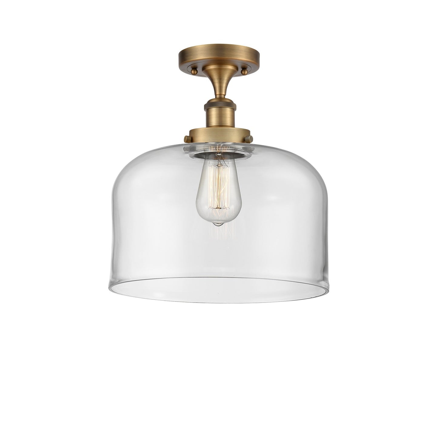 Innovations Bell 12in 1-Light Semi-Flush Mount | Industrial Brushed Brass Steel and Clear Glass | Foyer & Hallway | 12 x 13 in | Model 916-1C-BB-G72-L-LED