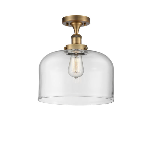 Innovations Bell 12in 1-Light Semi-Flush Mount | Industrial Brushed Brass Steel and Clear Glass | Foyer & Hallway | 12 x 13 in | Model 916-1C-BB-G72-L-LED
