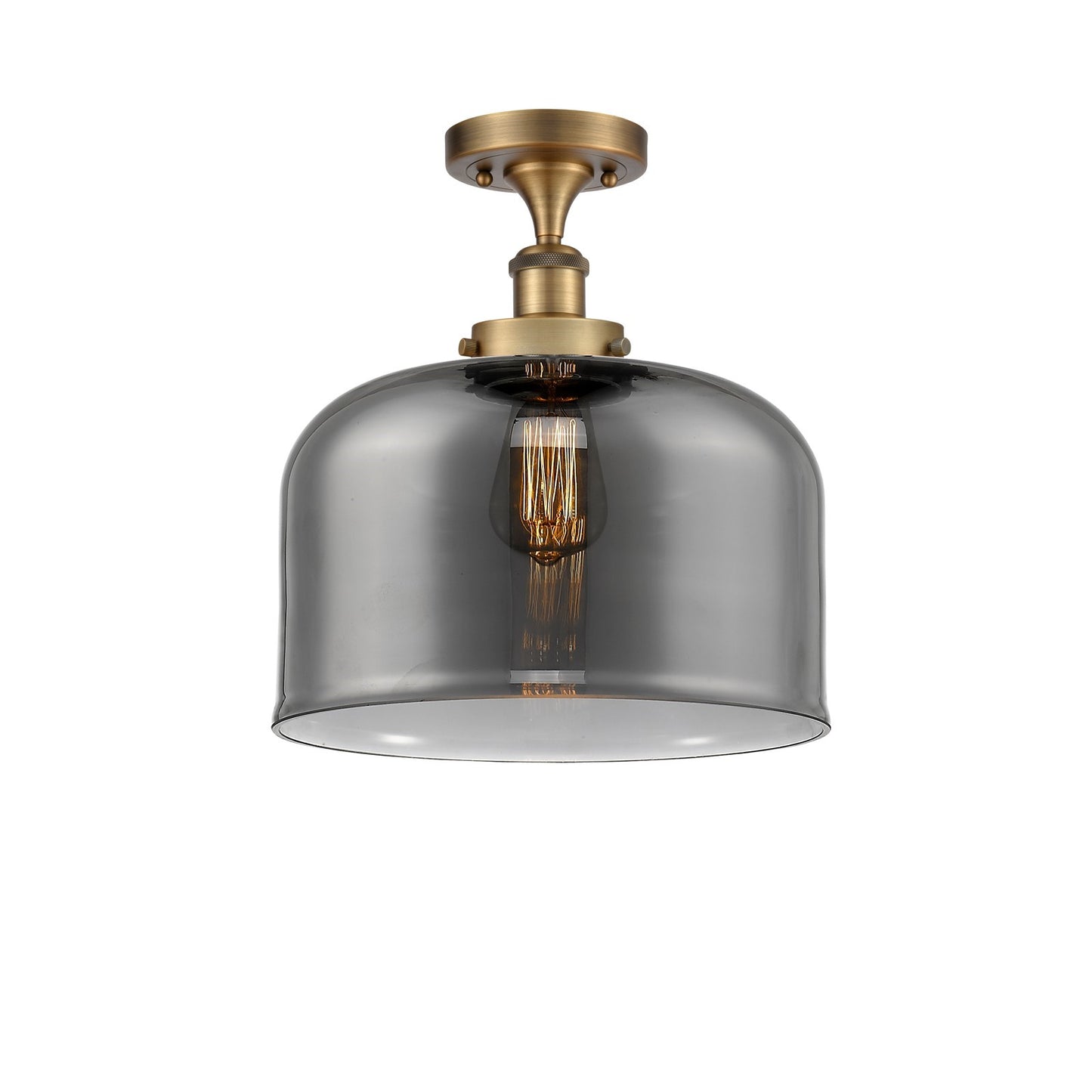 Innovations Bell 12in 1-Light Semi-Flush Mount | Industrial Brushed Brass Steel and Light Smoke Glass | Foyer & Hallway | Model 916-1C-BB-G73-L-LED