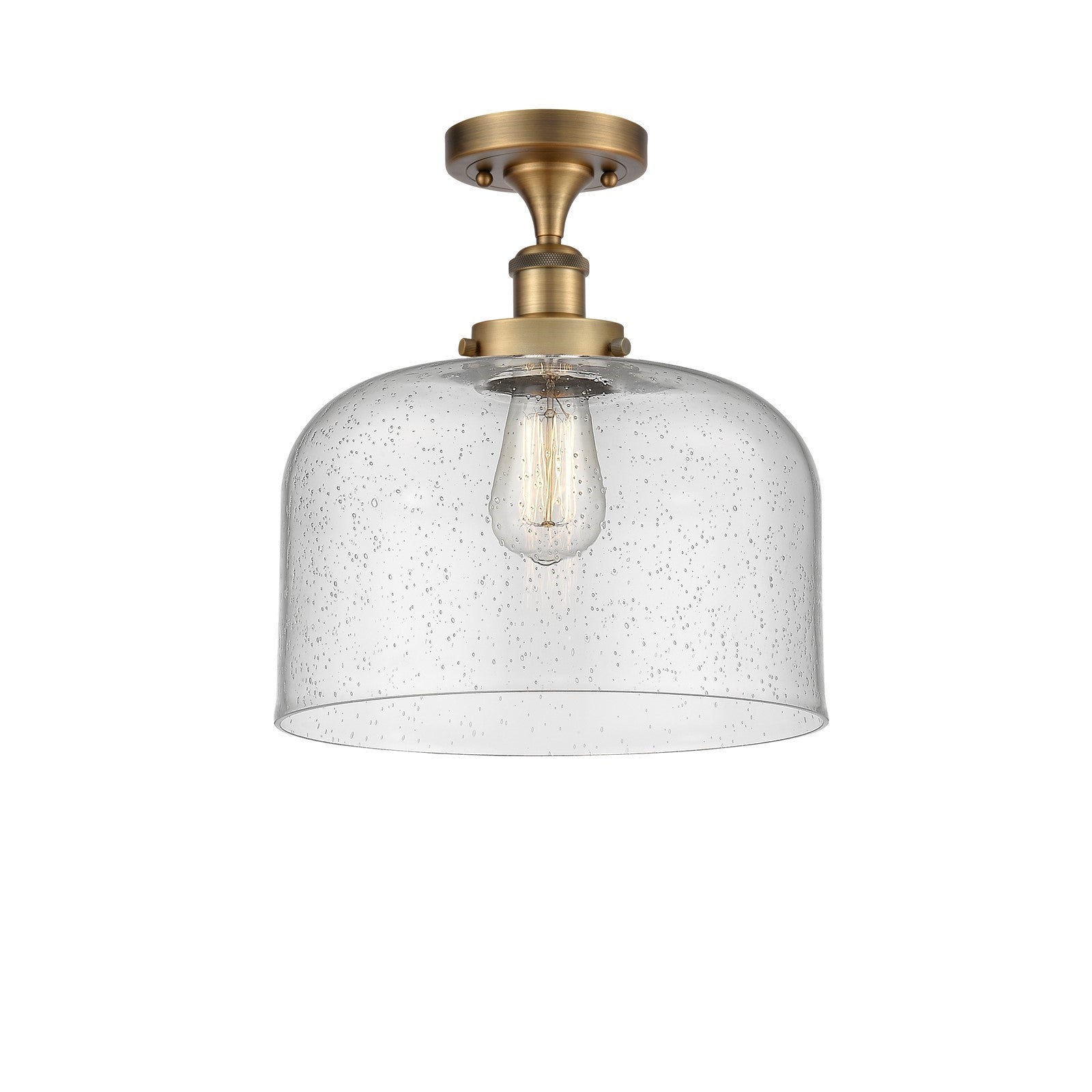 Innovations Bell 12in 1-Light Semi-Flush Mount | Industrial Brushed Brass Steel and Seedy Glass | Foyer & Hallway | 12 x 13 in | Model 916-1C-BB-G74-L-LED