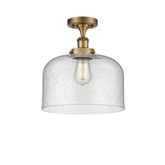 Innovations Bell 12in 1-Light Semi-Flush Mount | Industrial Brushed Brass Steel and Seedy Glass | Foyer & Hallway | 12 x 13 in | Model 916-1C-BB-G74-L-LED