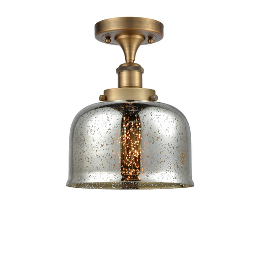 Innovations Bell 8in 1-Light Semi-Flush Mount | Industrial Brushed Brass and Silver Plated Mercury Glass | Entryway & Hallway | Model 916-1C-BB-G78-LED