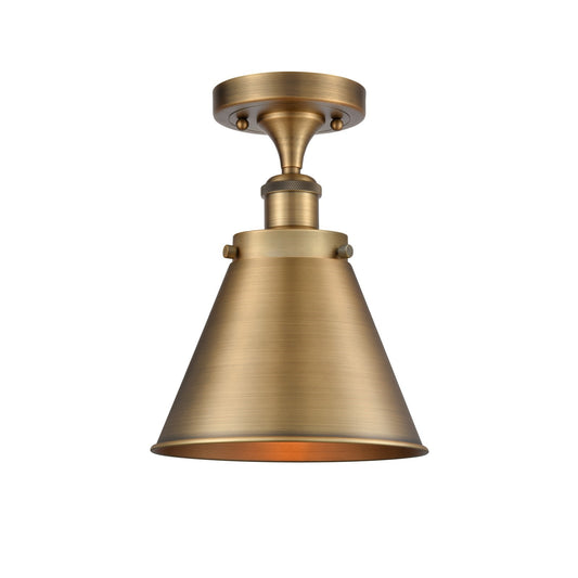 Innovations Appalachian 7in 1-Light Semi-Flush Mount | Industrial Brushed Brass Metal Shade | Entryway & Hallway | Model 916-1C-BB-M13-BB-LED