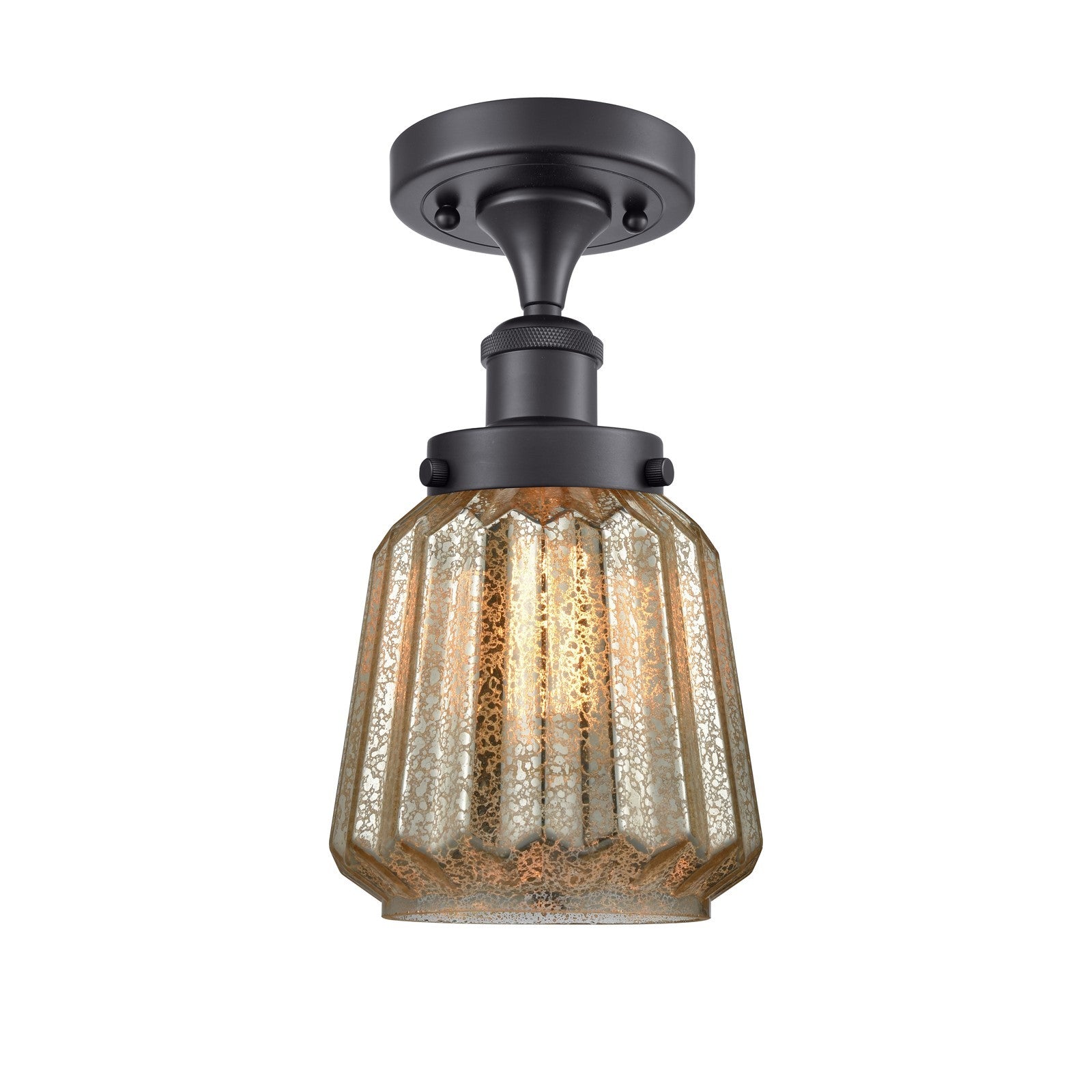Innovations Chatham 7in 1-Light Semi-Flush Mount | Modern Matte Black Steel and Mercury Ribbed Glass Shade | Entryway & Hallway | Model 916-1C-BK-G146