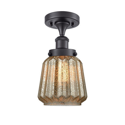 Innovations Chatham 7in 1-Light Semi-Flush Mount | Modern Matte Black Steel and Mercury Ribbed Glass Shade | Entryway & Hallway | Model 916-1C-BK-G146