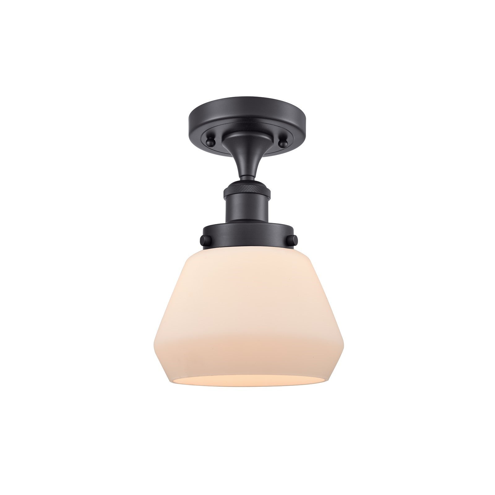Innovations Fulton 7in 1-Light Semi-Flush Mount | Modern Contemporary Matte Black Steel and Cased Matte White Frosted Glass | Model 916-1C-BK-G171