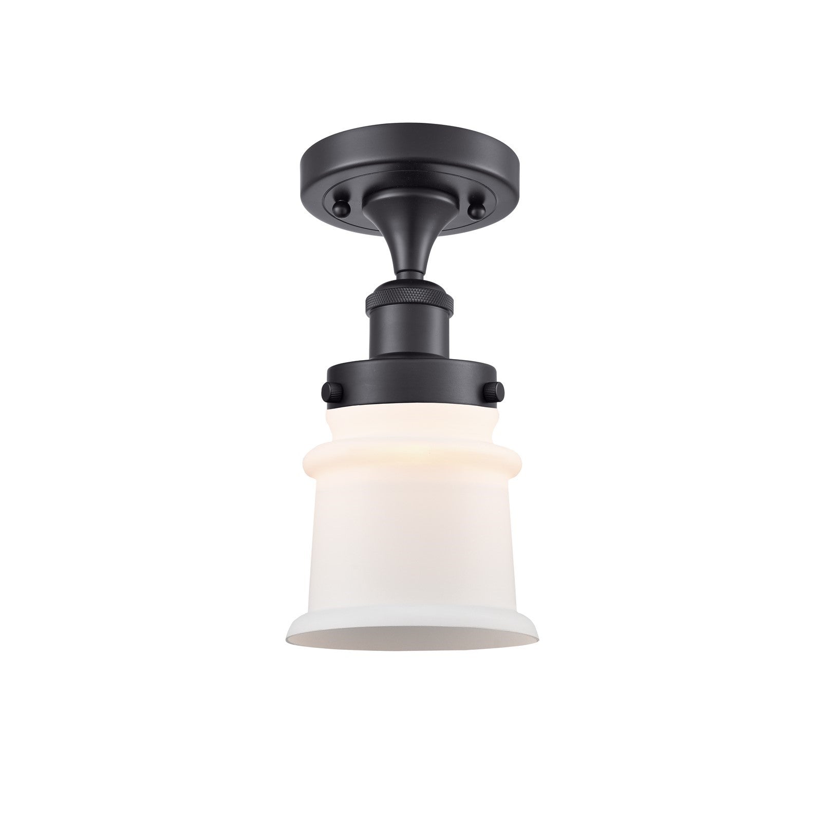 Innovations Canton 5.25in 1-Light Semi-Flush Mount | Modern Transitional Matte Black Steel and Matte White Frosted Glass | Hallway | Model 916-1C-BK-G181S