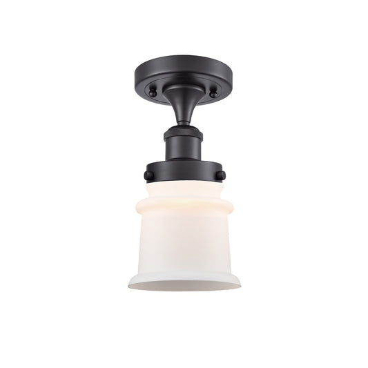 Innovations Canton 5.25in 1-Light Semi-Flush Mount | Modern Transitional Matte Black Steel and Matte White Frosted Glass | Hallway | Model 916-1C-BK-G181S