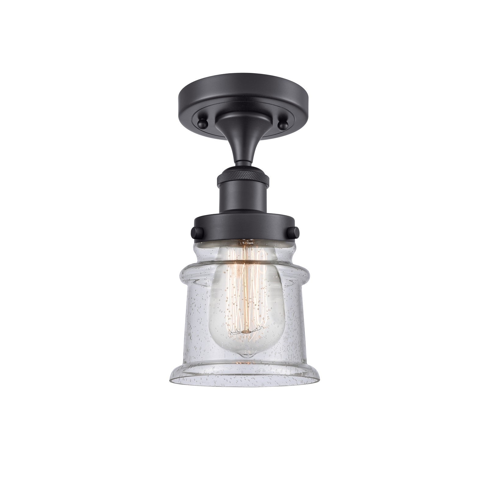 Innovations Canton 5.25in 1-Light Semi-Flush Mount | Modern Transitional Matte Black Steel and Seedy Glass | Hallway & Entryway | Model 916-1C-BK-G184S